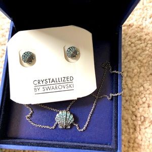 Swarovski Blue Shell Earrings/Necklace Set